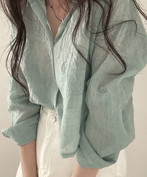 FREE STYLISTS(フリー スタイリスト)の「YUGA_YGMC シアー クロップド丈シャツ(シャツ/ブラウス・レディース・ホワイト/ライトグレー/ライトグリーン/ダークグレー・FREE)」の20枚目の写真