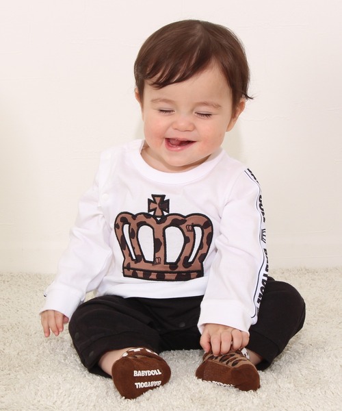 秋冬 お揃いリボン【1148】 BABYDOLL（ベビードール）の「親子お揃い ロゴテープロンパース