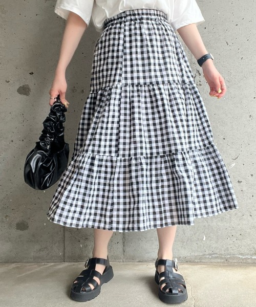 cuorequal（クオレコール）の「チェックティアードスカート（スカート・レディース・ブラウン/ブラック・MEDIUM/SMALL/LARGE）」の2枚目の写真