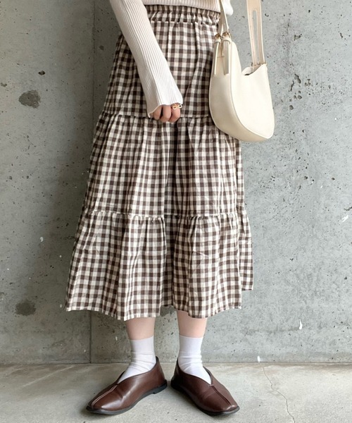 cuorequal（クオレコール）の「チェックティアードスカート（スカート・レディース・ブラウン/ブラック・MEDIUM/SMALL/LARGE）」の18枚目の写真