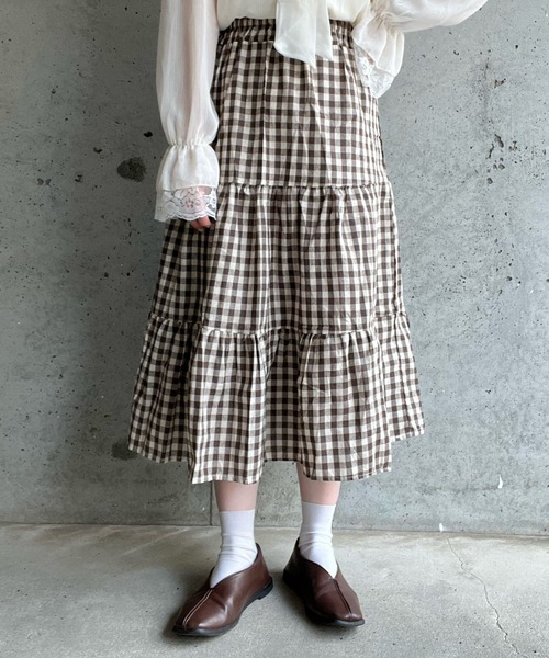 cuorequal（クオレコール）の「チェックティアードスカート（スカート・レディース・ブラウン/ブラック・MEDIUM/SMALL/LARGE）」の14枚目の写真