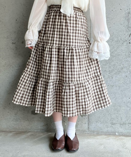 cuorequal（クオレコール）の「チェックティアードスカート（スカート・レディース・ブラウン/ブラック・MEDIUM/SMALL/LARGE）」の13枚目の写真