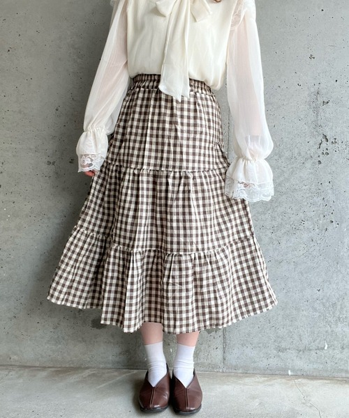 cuorequal（クオレコール）の「チェックティアードスカート（スカート・レディース・ブラウン/ブラック・MEDIUM/SMALL/LARGE）」の12枚目の写真