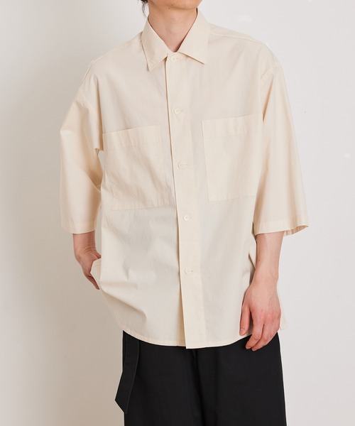 美品　アダムエロペ　ラミーシャツ　洗える　オーバーサイズ　アイボリー　M　麻　白 ADAM ET ROPE'（アダムエロペ）の「オーバーサイズ ステイカラー