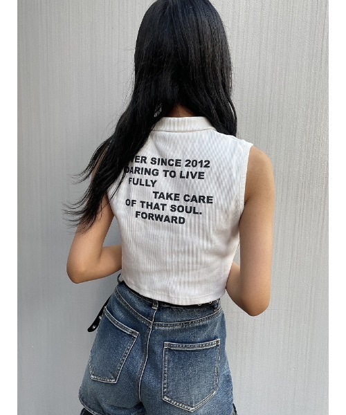 ENVYM(アンビー)の「バックプリントポロトップス(Tシャツ/カットソー・レディース・オレンジ/ホワイト/ブラック/ブルー・FREE)」の20枚目の写真