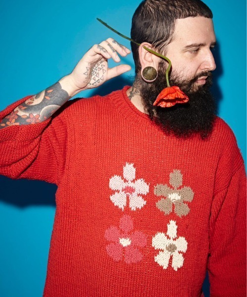 niche.(ニッチ)の「macmahon knitting mills/マクマホンニッティングミルズ/Roll Neck Knit-4 Flowers(ニット/セーター・メンズ・ブラック/ナチュラル・FREE)」の5枚目の写真