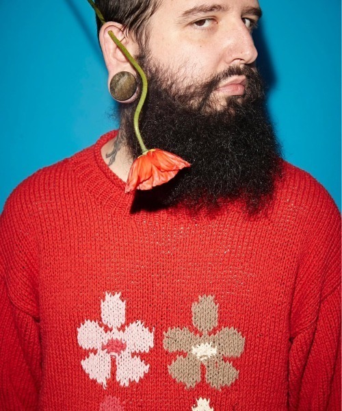 niche.(ニッチ)の「macmahon knitting mills/マクマホンニッティングミルズ/Roll Neck Knit-4 Flowers(ニット/セーター・メンズ・ブラック/ナチュラル・FREE)」の4枚目の写真