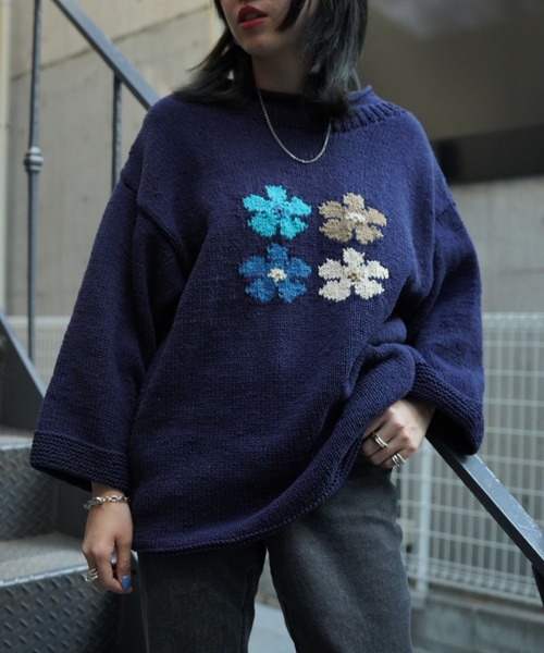 niche.(ニッチ)の「macmahon knitting mills/マクマホンニッティングミルズ/Roll Neck Knit-4 Flowers(ニット/セーター・メンズ・ブラック/ナチュラル・FREE)」の8枚目の写真