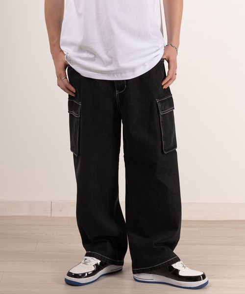 VISION STREET WEAR(ヴィジョンストリートウェア)の「【VISION STREET WEAR/ヴィジョンストリートウェア】グラフィックロゴワイドデニムカーゴパンツ/イージーパンツ(デニムパンツ・メンズ・グレー/ブラック/ネイビー/サックスブルー・M/L/XL)」の7枚目の写真