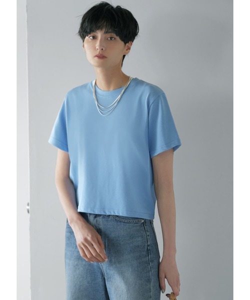 STYLE DELI(スタイルデリ)の「拾わないウエスト丈Tシャツ(Tシャツ/カットソー・レディース・ブラック/ホワイト/ライトブルー・MEDIUM)」の1枚目の写真
