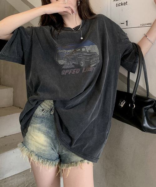 c.u.l(シーユーエル)の「古着風 ウォッシュド加工 オーバーサイズプリントTシャツ culw524(Tシャツ/カットソー・レディース・ブラック・FREE)」の10枚目の写真