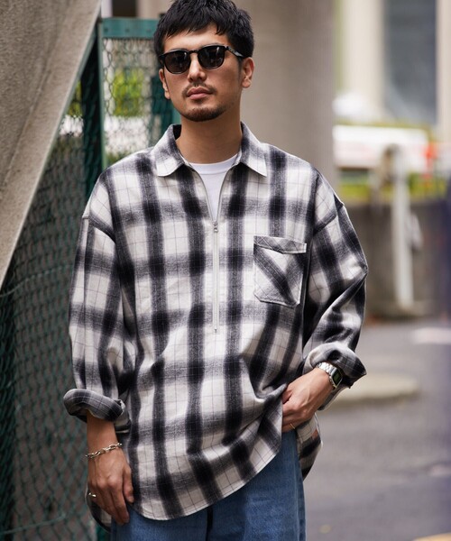 HINSON（ヒンソン）の「HINSON/ヒンソン ハーフジップ ネルシャツ L/S /ロングスリーブ（シャツ/ブラウス・メンズ・ブラック/ベージュ・MEDIUM/LARGE）」の19枚目の写真