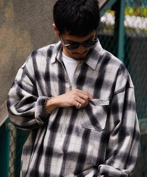 HINSON（ヒンソン）の「HINSON/ヒンソン ハーフジップ ネルシャツ L/S /ロングスリーブ（シャツ/ブラウス・メンズ・ブラック/ベージュ・MEDIUM/LARGE）」の16枚目の写真