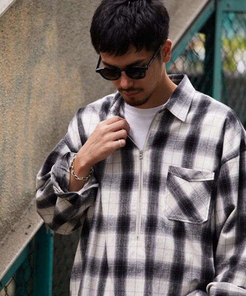 HINSON（ヒンソン）の「HINSON/ヒンソン ハーフジップ ネルシャツ L/S /ロングスリーブ（シャツ/ブラウス・メンズ・ブラック/ベージュ・MEDIUM/LARGE）」の13枚目の写真