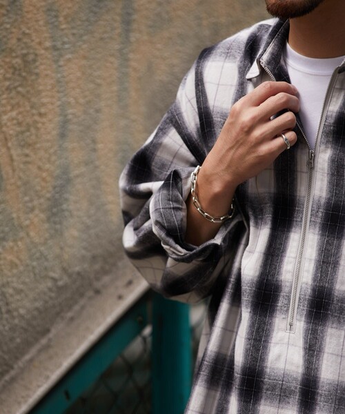 HINSON（ヒンソン）の「HINSON/ヒンソン ハーフジップ ネルシャツ L/S /ロングスリーブ（シャツ/ブラウス・メンズ・ブラック/ベージュ・MEDIUM/LARGE）」の7枚目の写真