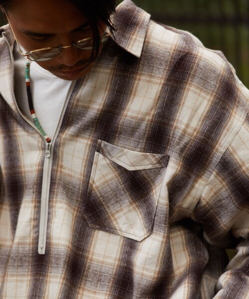 HINSON（ヒンソン）の「HINSON/ヒンソン ハーフジップ ネルシャツ L/S /ロングスリーブ（シャツ/ブラウス・メンズ・ブラック/ベージュ・MEDIUM/LARGE）」の21枚目の写真