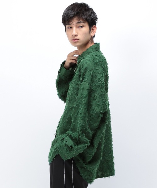 Anui（アニュイ）の「【UNISEX】フリンジジャガードシャツ（シャツ/ブラウス・レディース・グリーン/アイボリー・S/M）」の5枚目の写真