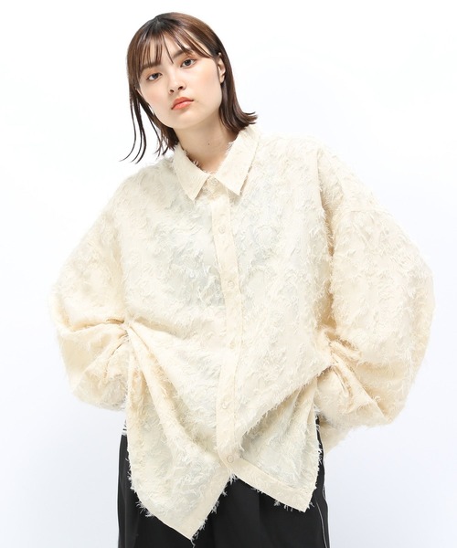 Anui（アニュイ）の「【UNISEX】フリンジジャガードシャツ（シャツ/ブラウス・レディース・グリーン/アイボリー・S/M）」の4枚目の写真