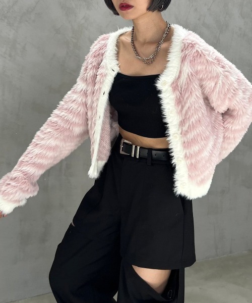 PAGEBOY(ページボーイ)の「キャンディフェザーカーディガン(カーディガン/ボレロ・レディース・オフホワイト/グレー/ゼブラ/ブラック/ピンク系その他/オレンジ/ラベンダー・FREE)」の1枚目の写真