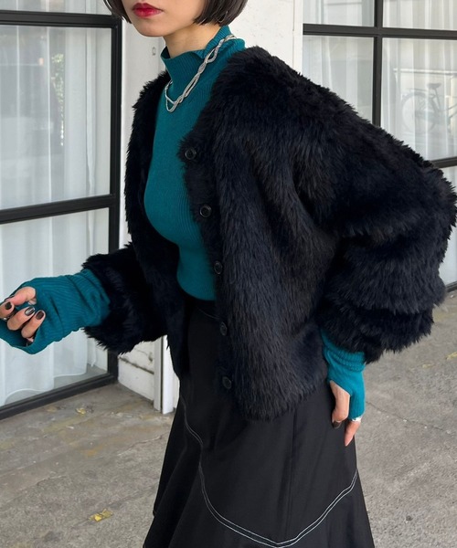 PAGEBOY(ページボーイ)の「キャンディフェザーカーディガン(カーディガン/ボレロ・レディース・オフホワイト/グレー/ゼブラ/ブラック/ピンク系その他/オレンジ/ラベンダー・FREE)」の9枚目の写真