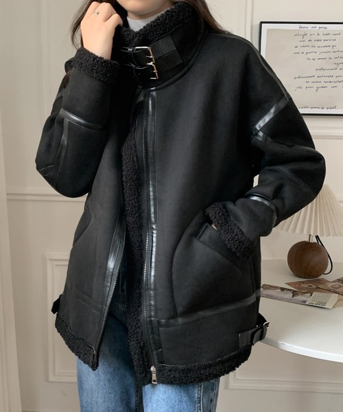 ABITOKYO（アビトーキョー）の「ボアフェイクムートンフライトジャケットブルゾン（ムートンコート・レディース・ブラック/ブラウン・FREE）」の13枚目の写真