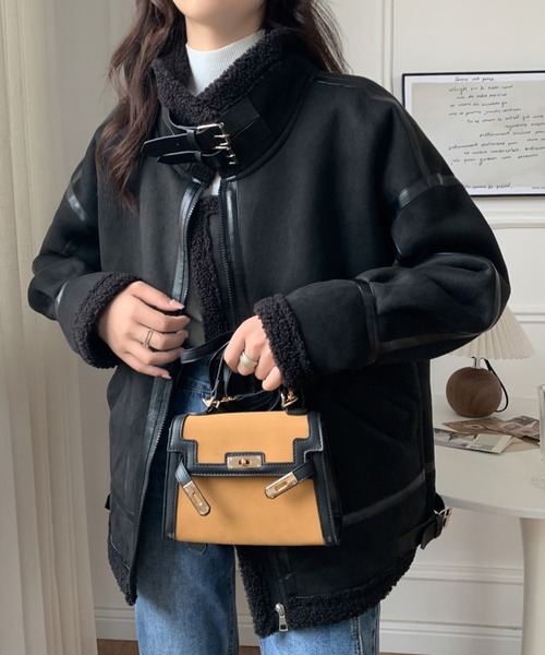 ABITOKYO（アビトーキョー）の「ボアフェイクムートンフライトジャケットブルゾン（ムートンコート・レディース・ブラック/ブラウン・FREE）」の14枚目の写真