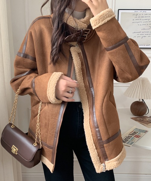 ABITOKYO（アビトーキョー）の「ボアフェイクムートンフライトジャケットブルゾン（ムートンコート・レディース・ブラック/ブラウン・FREE）」の6枚目の写真