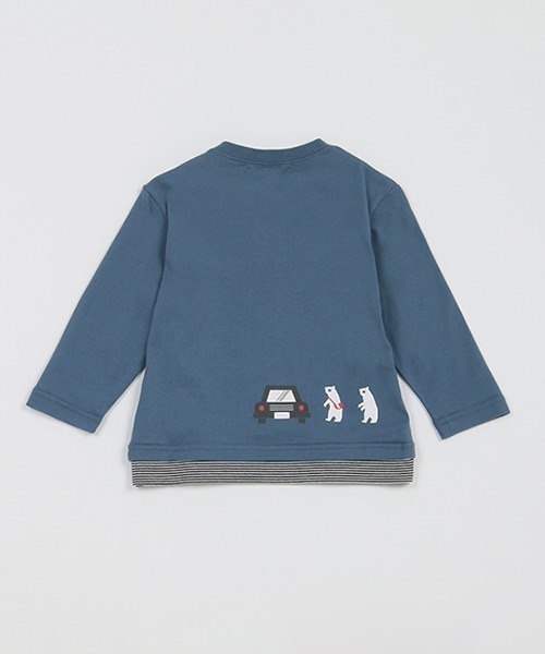 kladskap（クレードスコープ）の「乗り物×裾ボーダー長袖Tシャツ（Tシャツ/カットソー・キッズ・ブルー/オートミール・110cm/90cm/80ｃｍ/120cm/100cm）」の3枚目の写真