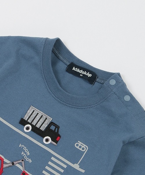 kladskap（クレードスコープ）の「乗り物×裾ボーダー長袖Tシャツ（Tシャツ/カットソー・キッズ・ブルー/オートミール・110cm/90cm/80ｃｍ/120cm/100cm）」の4枚目の写真