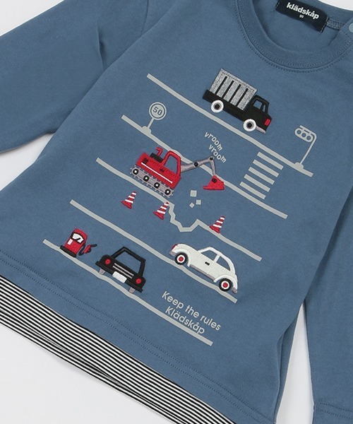kladskap（クレードスコープ）の「乗り物×裾ボーダー長袖Tシャツ（Tシャツ/カットソー・キッズ・ブルー/オートミール・110cm/90cm/80ｃｍ/120cm/100cm）」の5枚目の写真