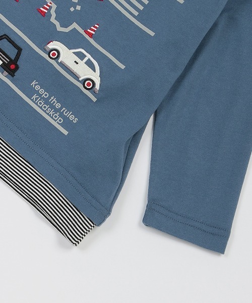 kladskap（クレードスコープ）の「乗り物×裾ボーダー長袖Tシャツ（Tシャツ/カットソー・キッズ・ブルー/オートミール・110cm/90cm/80ｃｍ/120cm/100cm）」の7枚目の写真