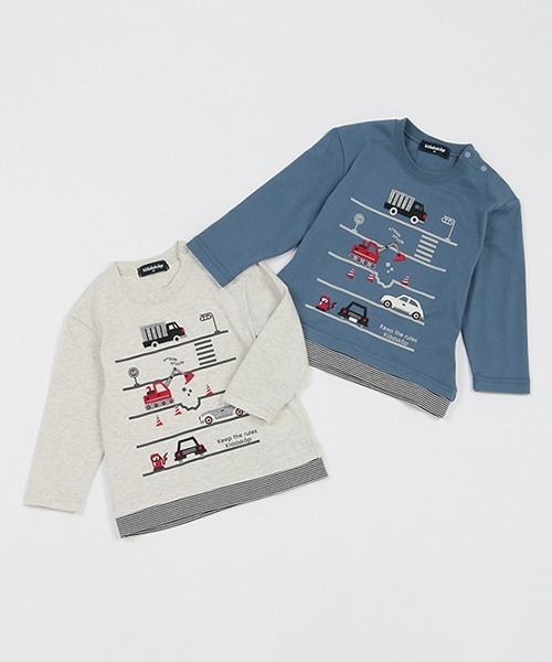 kladskap（クレードスコープ）の「乗り物×裾ボーダー長袖Tシャツ（Tシャツ/カットソー・キッズ・ブルー/オートミール・110cm/90cm/80ｃｍ/120cm/100cm）」の10枚目の写真