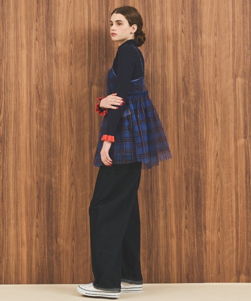 MERLOT（メルロー）の「チェックチュールキャミトップス（キャミソール・レディース・ベージュ/ブルー/グリーン・FREE）」の14枚目の写真