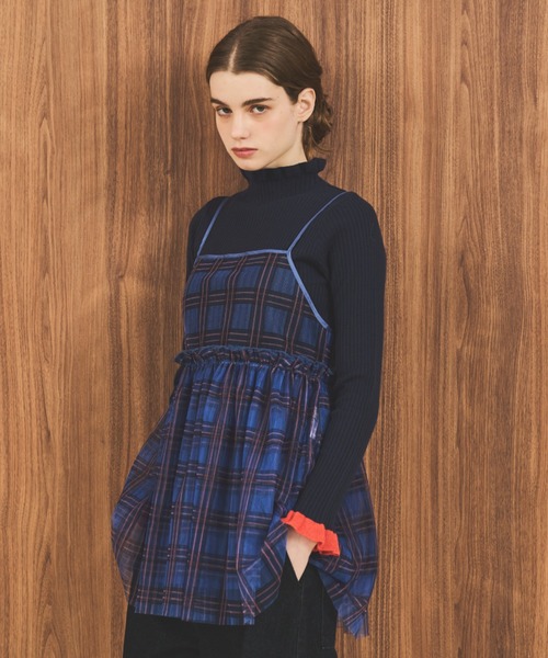 MERLOT（メルロー）の「チェックチュールキャミトップス（キャミソール・レディース・ベージュ/ブルー/グリーン・FREE）」の6枚目の写真