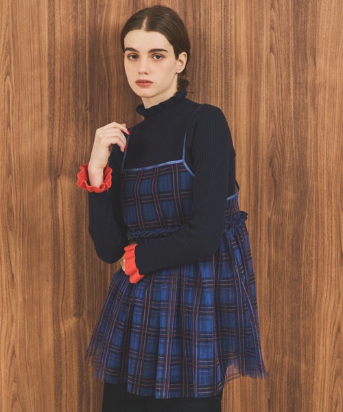 MERLOT（メルロー）の「チェックチュールキャミトップス（キャミソール・レディース・ベージュ/ブルー/グリーン・FREE）」の10枚目の写真