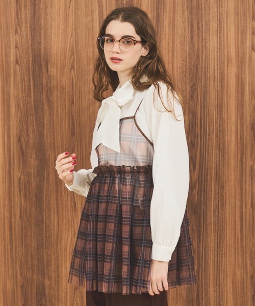 MERLOT（メルロー）の「チェックチュールキャミトップス（キャミソール・レディース・ベージュ/ブルー/グリーン・FREE）」の17枚目の写真