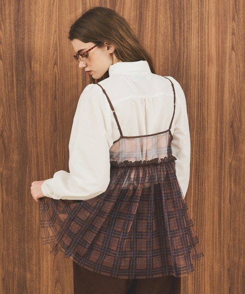 MERLOT（メルロー）の「チェックチュールキャミトップス（キャミソール・レディース・ベージュ/ブルー/グリーン・FREE）」の22枚目の写真