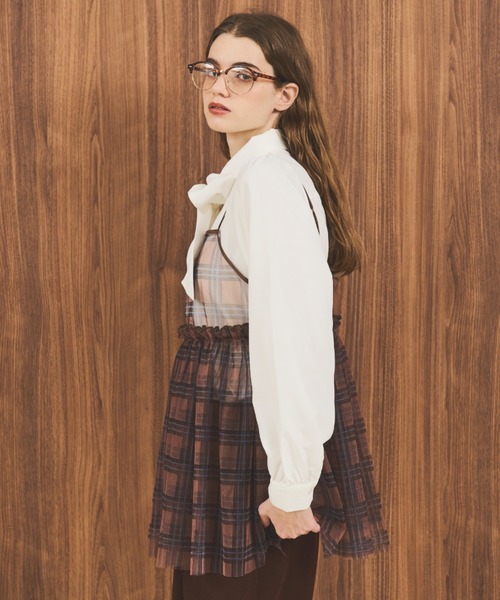 MERLOT（メルロー）の「チェックチュールキャミトップス（キャミソール