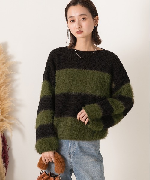ad thie(アドティエ)の「ボートネック シャギーボーダーニット(ニット/セーター・レディース・ブラウン/カーキ/ブラック・FREE)」の10枚目の写真