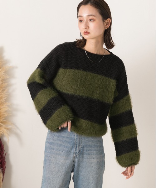 ad thie(アドティエ)の「ボートネック シャギーボーダーニット(ニット/セーター・レディース・ブラウン/カーキ/ブラック・FREE)」の17枚目の写真
