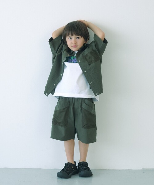 WILD THINGS(ワイルドシングス)の「【別注】<WILD THINGS>ショートスリーブ シャツ 110-130cm(シャツ/ブラウス・キッズ・ダークグリーン/ネイビー・XS(110-120cm)/S(120-130cm))」の3枚目の写真
