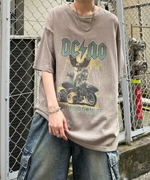ヴィンテージライク ロックプリント レトロ ピグメント加工 ビッグシルエット半袖バンドTシャツ カットソー メンズ レディース