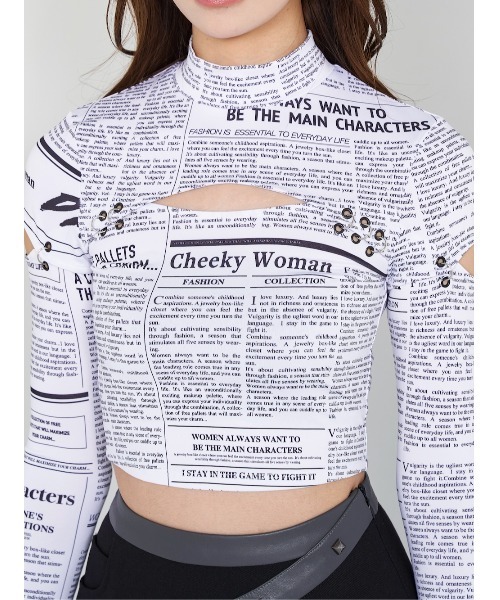 Darich（ダーリッチ）の「ニュースペーパーデザイントップス（Tシャツ/カットソー・レディース・ブラック/アイボリー・FREE）」の12枚目の写真