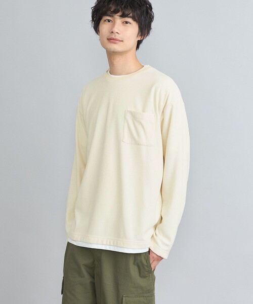 coen(コーエン)の「コットンタッチワッフルフェイクレイヤードロングスリーブTシャツ(Tシャツ/カットソー・メンズ・ベージュ/オフホワイト/ネイビー・S/L/M)」の2枚目の写真
