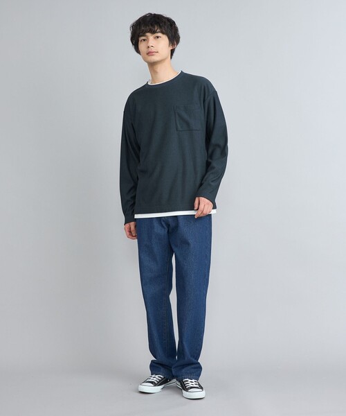 coen(コーエン)の「コットンタッチワッフルフェイクレイヤードロングスリーブTシャツ(Tシャツ/カットソー・メンズ・ベージュ/オフホワイト/ネイビー・S/L/M)」の4枚目の写真