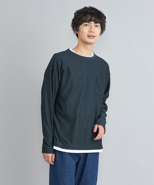 coen(コーエン)の「コットンタッチワッフルフェイクレイヤードロングスリーブTシャツ(Tシャツ/カットソー・メンズ・ベージュ/オフホワイト/ネイビー・S/L/M)」の5枚目の写真