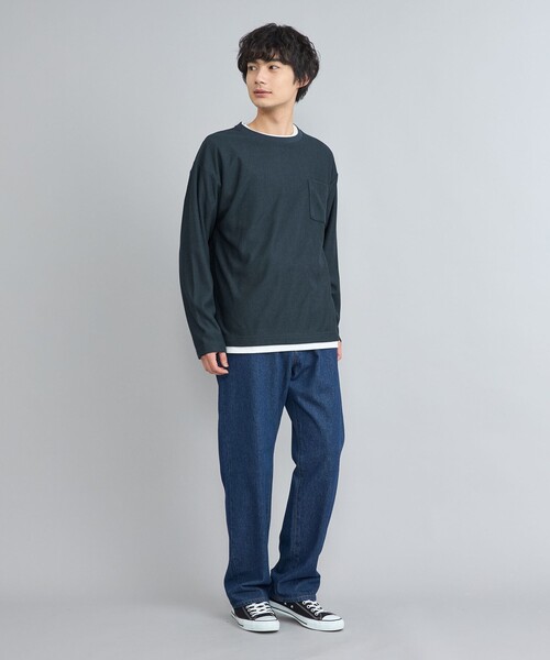 coen(コーエン)の「コットンタッチワッフルフェイクレイヤードロングスリーブTシャツ(Tシャツ/カットソー・メンズ・ベージュ/オフホワイト/ネイビー・S/L/M)」の6枚目の写真