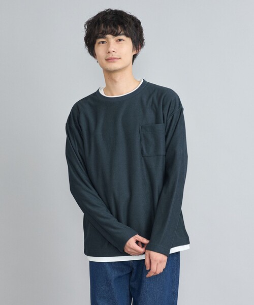 coen(コーエン)の「コットンタッチワッフルフェイクレイヤードロングスリーブTシャツ(Tシャツ/カットソー・メンズ・ベージュ/オフホワイト/ネイビー・S/L/M)」の7枚目の写真