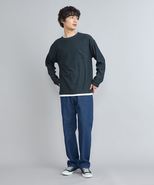 セール】コットンタッチワッフルフェイクレイヤードロング
