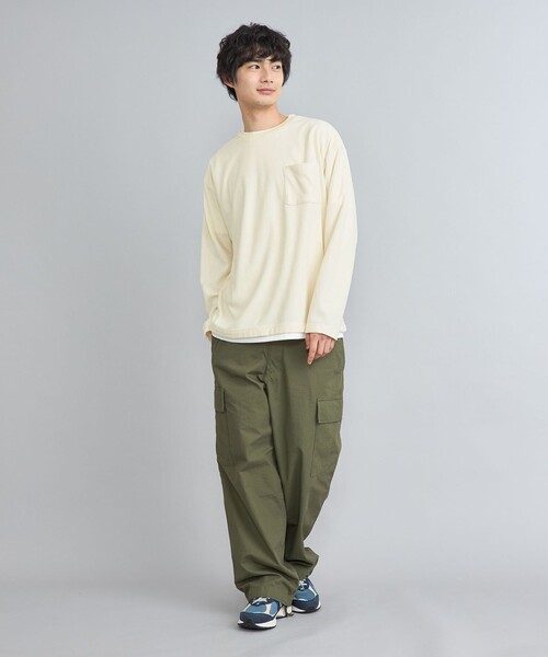 coen(コーエン)の「コットンタッチワッフルフェイクレイヤードロングスリーブTシャツ(Tシャツ/カットソー・メンズ・ベージュ/オフホワイト/ネイビー・S/L/M)」の13枚目の写真